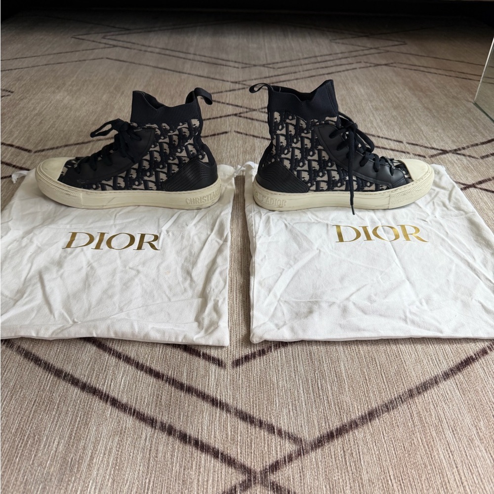 Dior Monogram High-Top Sneakers in Black and Cream - Picture 4 of 6